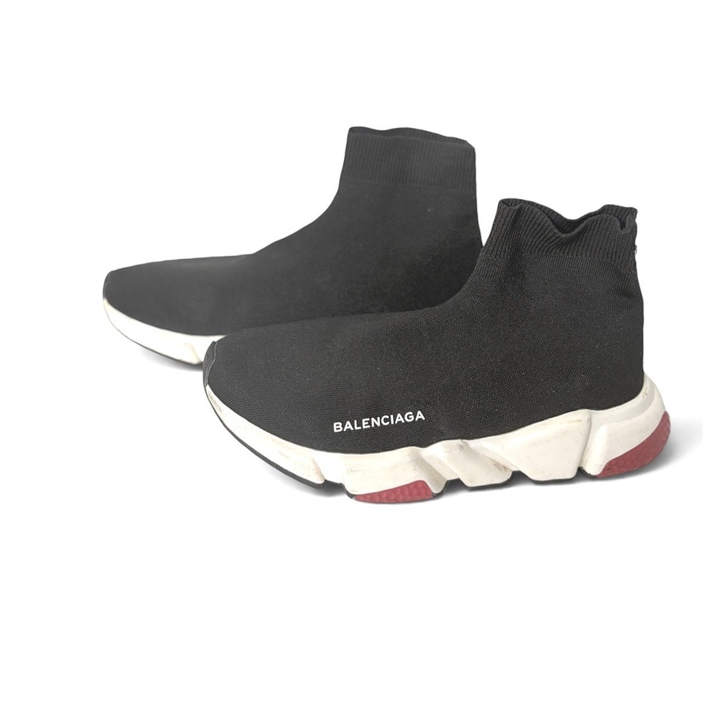 Balenciaga Speed Trainer Sock Sneakers Black Red White High Top Knit Size 38